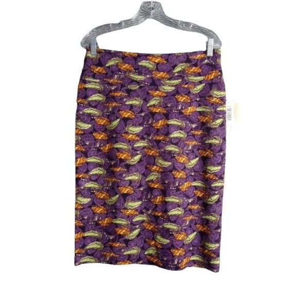 LuLaRoe Cassie Pencil Skirt Stretch Colorful Multicolored Feather Print Large - Picture 1 of 8